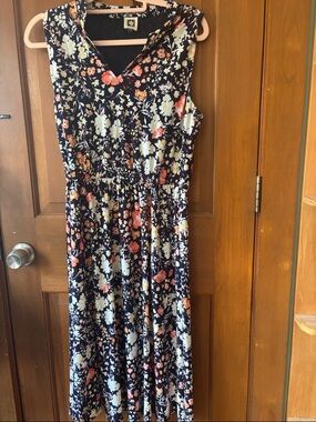 Anne Klein Navy Maxi Dress with Coral and Cream Floral Pattern